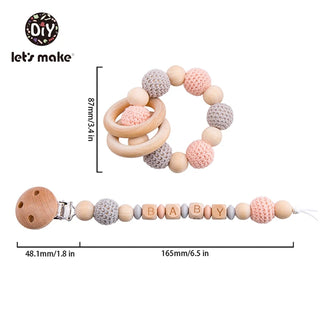 Buy gold Let&#39;s Make Baby Rattles Set Crochet Animal Elk Amigurumi Elephant Baby Teether Wooden Pacifier ChainBPA Free Nursing Rattle Toys