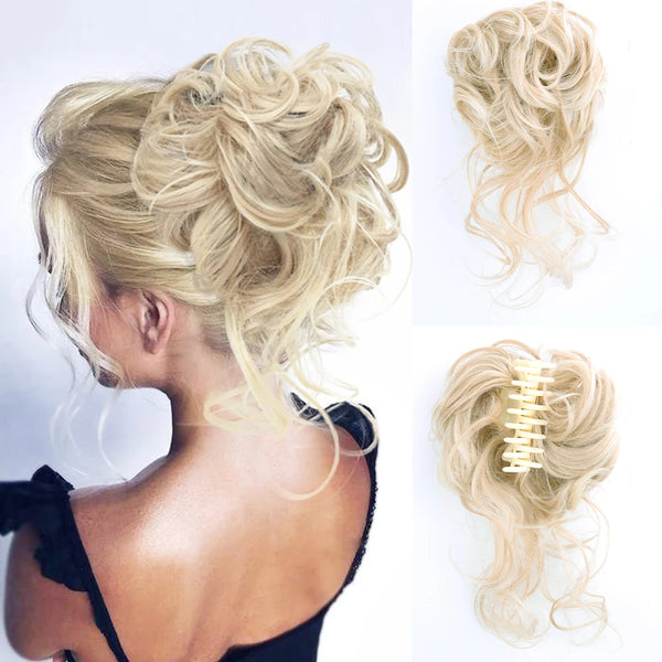 Chorliss Synthetic Claw Chignon Women Messy Curly Fluffy Hair Bun Clip in Ponytail Hair Extensions Natural False Hairpieces