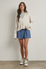 Floral Waffle Knit Hooded Jacket: Cream/Rose