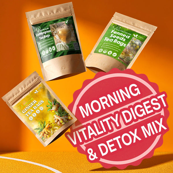 FreshDrinkUS Morning Vitality Digest & Detox Mix, Fennel, Ginger & Lemongrass Herbal Tea Bags Bundle, 100% Natural & Pure Seeds and Leaves, No Sugar, No Caffeine, No Gluten, Vegan, Biodegradable Tea Bags, Hand-Made Process – Herbal Beverage