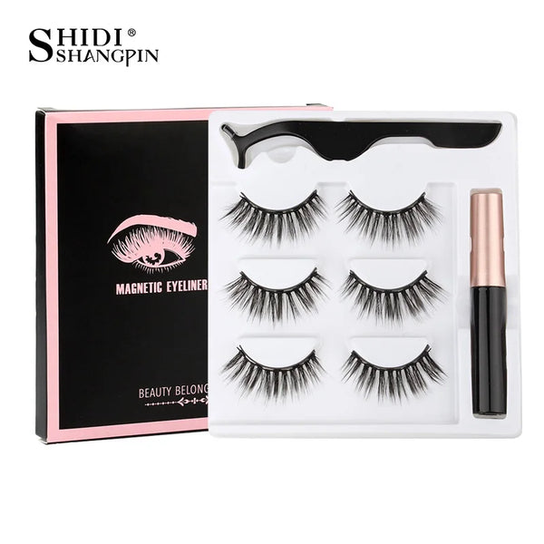 SHIDISHANGPIN 1/3/5/10 Pairs Magnetic Eyelashes Eyeliner 5 Magnet Natural Long False Lashes Set Magnetic Eyeliner Tweezer Makeup