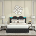 Queen Platform Bed Frame , Velvet Upholstered Bed With Deep Tufted Buttons and Nailhead Trim, Adjustable Colorful LED Li