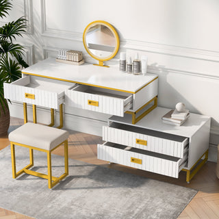 Modern Style Vanity Table With Movable Side Cabinet and 4-Drawers, Large Size Dressing Table With Mirror and 3-Colors LE