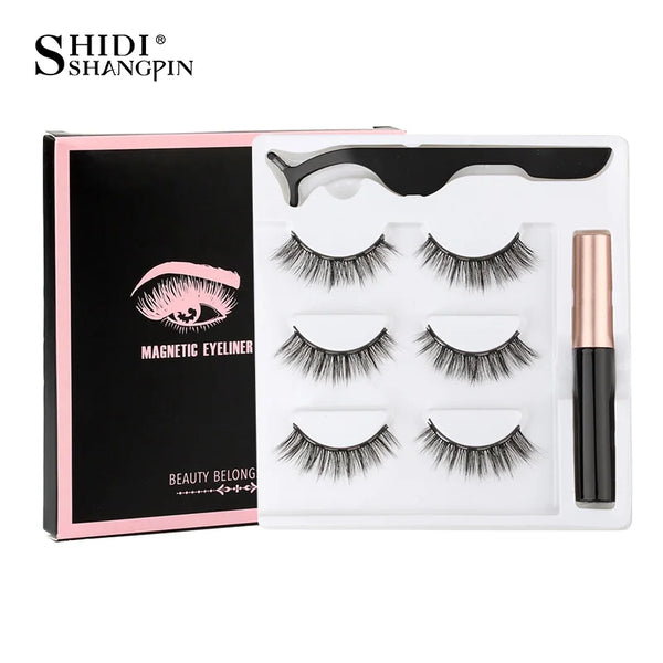 SHIDISHANGPIN 1/3/5/10 Pairs Magnetic Eyelashes Eyeliner 5 Magnet Natural Long False Lashes Set Magnetic Eyeliner Tweezer Makeup