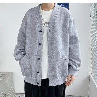 Buy gray 2022 New Fashion Cardigan Men&#39;s Knit Winter Coats Business Casual Jackets Male Tops Man Coat Size M-5Xl Knitwear 2 Colors