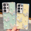 Glitter Powder Pearl Butterfly Style Phone Case With Rhinestones