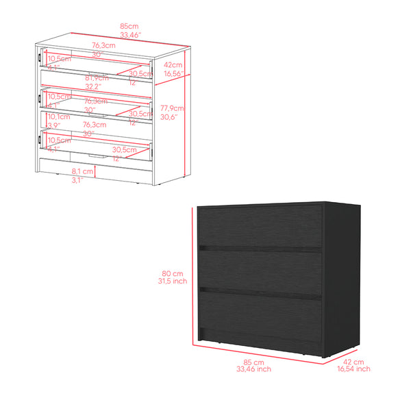 Dresser Maldus, Three drawers -Black