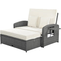 PE Wicker Rattan Double Chaise Lounge, 2-Person Reclining Daybed With Adjustable Back and Cushions, Free Furniture Prote