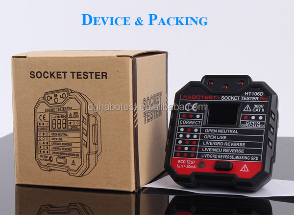 HT106D Socket Tester RCD Test 30mA With Voltage Measurement Tester