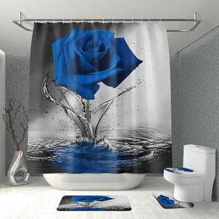 Rose Flower Bathroom Curtain With 12 Hooks