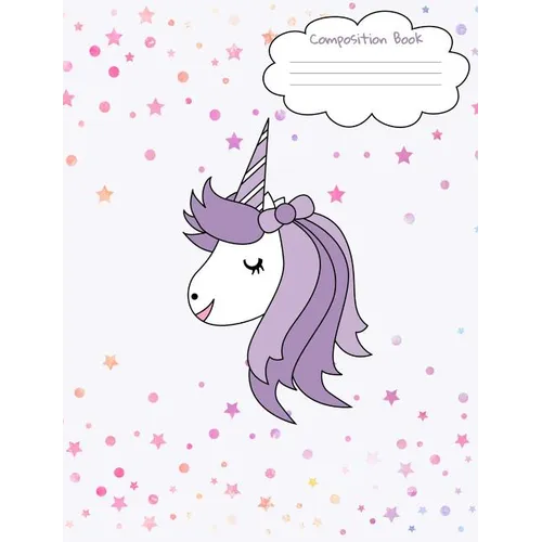 Composition Book: Unicorn Face Back To School Notebook For Girls - Purple Unicorn Face Front And Back Cover With Cute Confetti Stars And Dots - Paperback