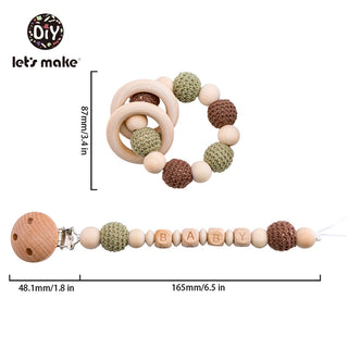 Buy brown Let&#39;s Make Baby Rattles Set Crochet Animal Elk Amigurumi Elephant Baby Teether Wooden Pacifier ChainBPA Free Nursing Rattle Toys