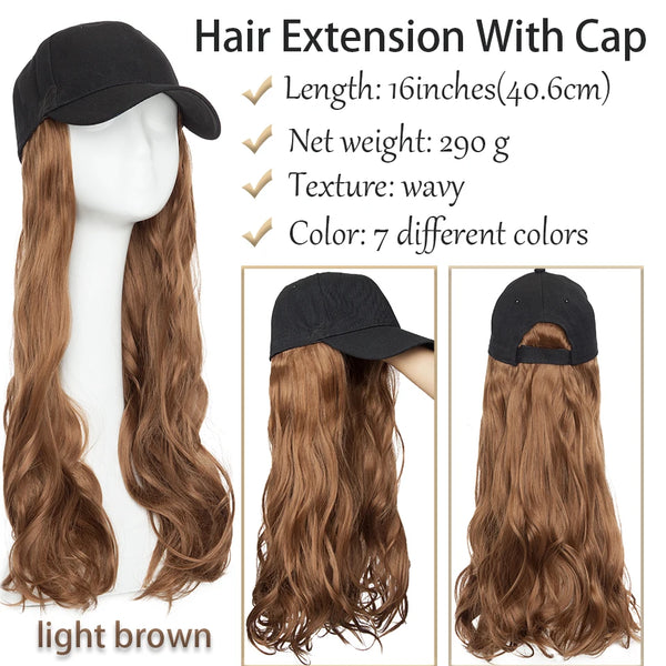 BENEHAIR Synthetic Baseball Cap With Hair Long Wavy Fake Hair Hat Wig Hair Extensions Hat With Hair Natural Hairpiece for Women