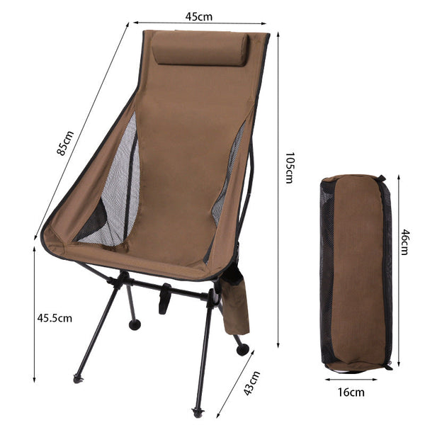 Folding camping chair with headrest. Lightweight, aluminum alloy, for travel and fishing. Outdoor furniture.