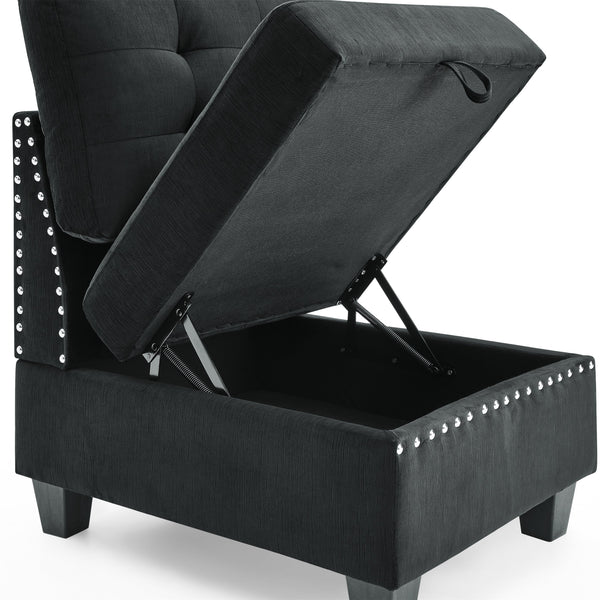 Single Chair  for Modular Sectional,Black Velvet (26.5"x31.5"x36")