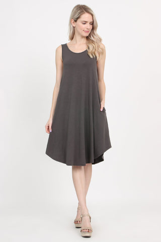 Buy ash-gray Sleeveless Pocket Swing Dress