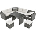 Outdoor 6-Piece All Weather PE Rattan Sofa Set, Garden Patio Wicker Sectional Furniture Set With Adjustable Seat, Storag