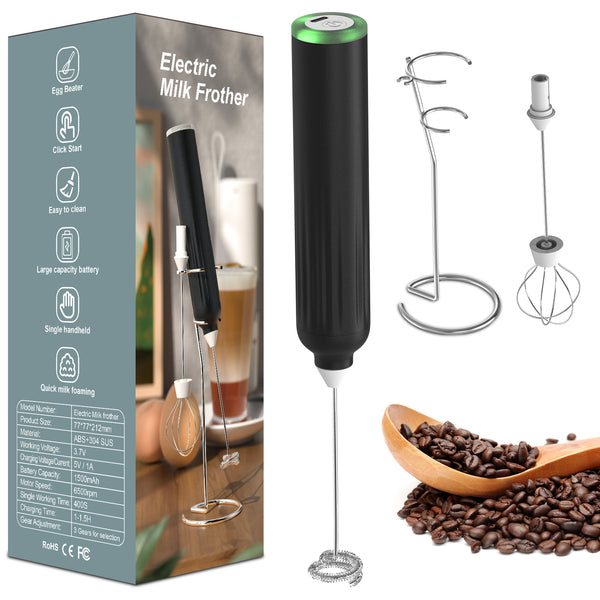 High Quality Logo Customized USB Rechargeable Milk Frother for Coffee Milk With Stand Electric Coffee Foam Maker