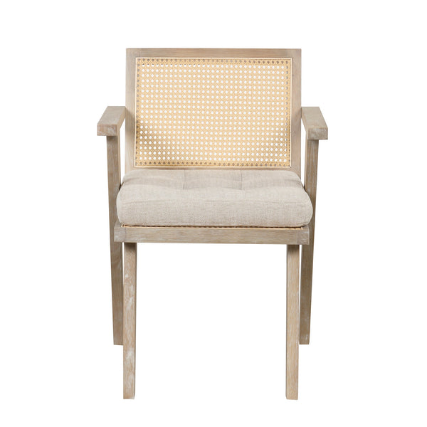 Mid-Century Accent Chair With Handcrafted Rattan Backrest and Padded Seat for Leisure, Bedroom, Kitchen, Living Room, En