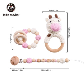 Buy cow Let&#39;s Make Baby Rattles Set Crochet Animal Elk Amigurumi Elephant Baby Teether Wooden Pacifier ChainBPA Free Nursing Rattle Toys