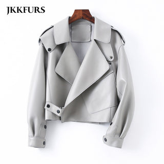 Buy grey Women Real Sheepskin Fashion Bomber Designer Ladies Leather Jacket Coat