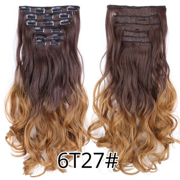 22Inch Synthetic Long Curly 16Clips Clip in Hair Extensions