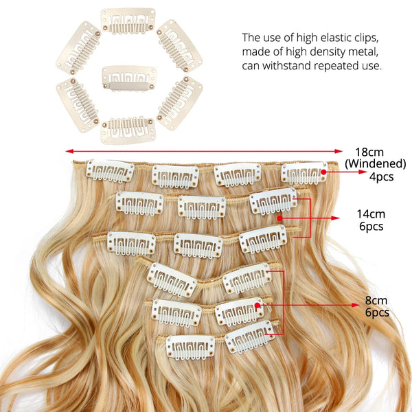 22Inch Synthetic Long Curly 16Clips Clip in Hair Extensions