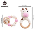 Let's Make Baby Rattles Set Crochet Animal Elk Amigurumi Elephant Baby Teether Wooden Pacifier ChainBPA Free Nursing Rattle Toys