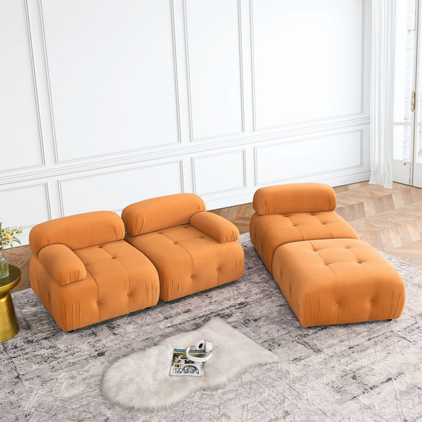 Modular Sectional Sofa, Button Tufted Designed and DIY Combination,L Shaped Couch With Reversible Ottoman, Orange Velvet