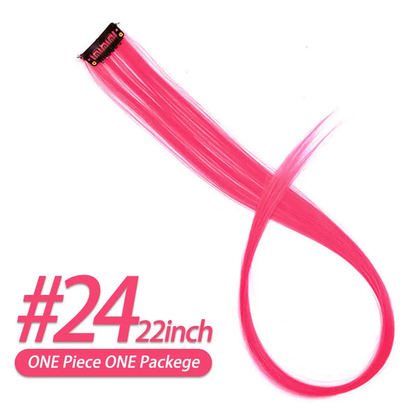 Pageup Rainbow Hair Extension Clip One Piece Synthetic Fake Colored Hair Pieces Pink Long 20" False Clip in Hair Extensions