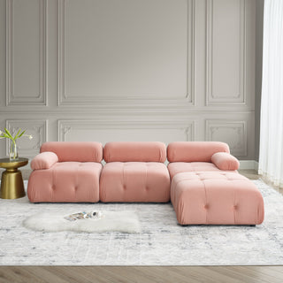 Modular Sectional Sofa, Button Tufted Designed and DIY Combination,L Shaped Couch With Reversible Ottoman, Pink Velvet