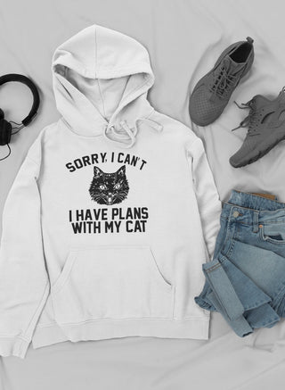 Buy white Sorry I Can&#39;t I Have Plans With My Cat Hoodie