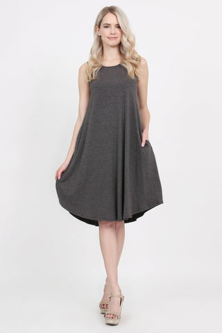 Buy charcoal Sleeveless Pocket Swing Dress