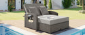 PE Wicker Rattan Double Chaise Lounge, 2-Person Reclining Daybed With Adjustable Back and Cushions, Free Furniture Prote