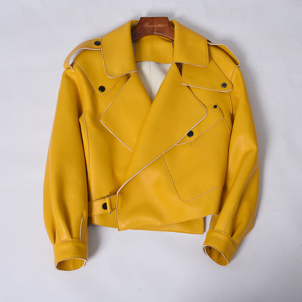 Women Real Sheepskin Fashion Bomber Designer Ladies Leather Jacket Coat