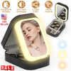 Portable Travel Makeup Bag With LED Mirror Rechargeable Beauty Mirror With 3 Color Light Dimmable Brightness Waterproof Cosmetic Bag With 4 Compartmen