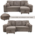 Reversible Sleeper Sectional Sofa Bed With Side Shelf and 2 Stools,Pull-Out L-Shaped Sofa Bed,Corner Sofa-Bed With Stora