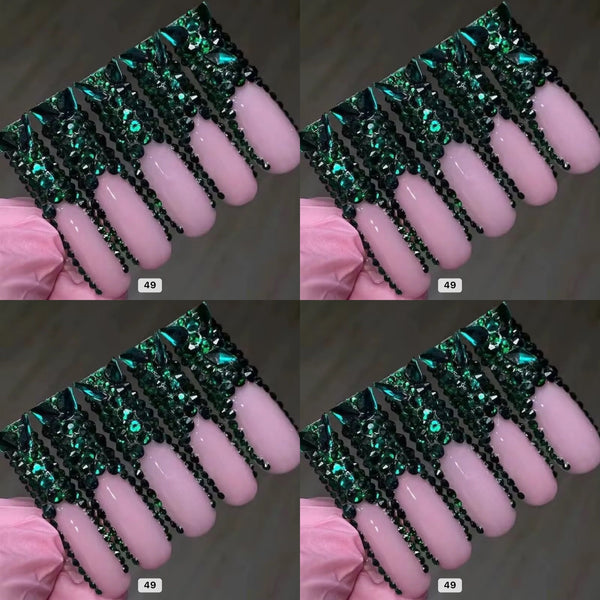 Green crystal long press on nails