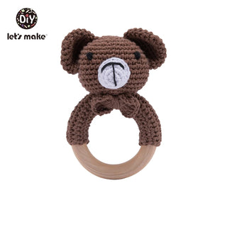 Buy coffee Let&#39;s Make Baby Rattles Set Crochet Animal Elk Amigurumi Elephant Baby Teether Wooden Pacifier ChainBPA Free Nursing Rattle Toys