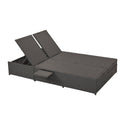 Outdoor Double Sunbed, Wicker Rattan Patio Reclining Chairs With Adjustable Backrest and Seat, Conversational Set for 2