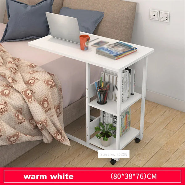 Pressboard Steel Frame Side Table Simple Lazy Movable Notebook Computer Table Small 2-Layer Mobile Laptop Desk With Pulley