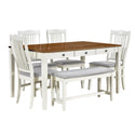 Mid-Century 6-Piece Wood Dining Table Set, Kitchen Table Set With Drawer, Upholstered Chairs and Bench, Butter Milk