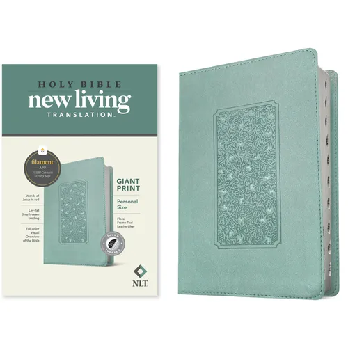 NLT Personal Size Giant Print Bible, Filament Enabled Edition (Red Letter, Leatherlike, Floral Frame Teal, Indexed) - Imitation Leather