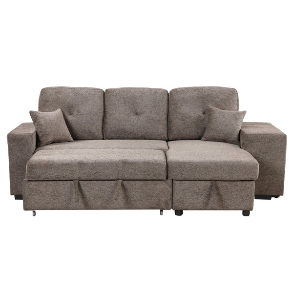 Reversible Sleeper Sectional Sofa Bed With Side Shelf and 2 Stools,Pull-Out L-Shaped Sofa Bed,Corner Sofa-Bed With Stora