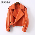 Women Real Sheepskin Fashion Bomber Designer Ladies Leather Jacket Coat