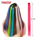 Pageup Rainbow Hair Extension Clip One Piece Synthetic Fake Colored Hair Pieces Pink Long 20" False Clip in Hair Extensions