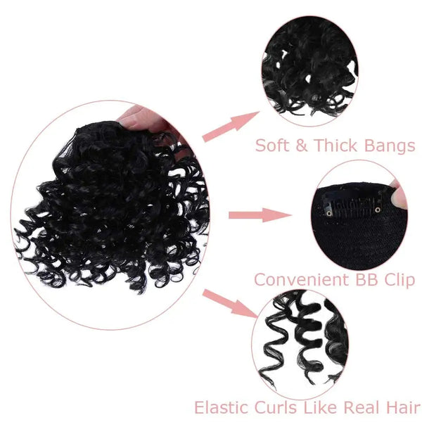 LUPU Synthetic Fake Curly Fringe Bangs Clips in Hairpieces With Natural Black Heat Resistant Fiber Hair Extensions for Women