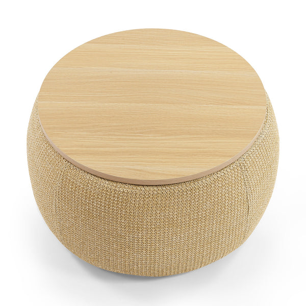 Round Storage Ottoman, 2 in 1 Function, Work as End Table and Ottoman, Natural (25.5"x25.5"x14.5")