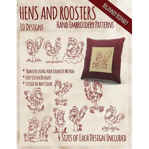 Hens and Roosters Hand Embroidery Patterns - Paperback