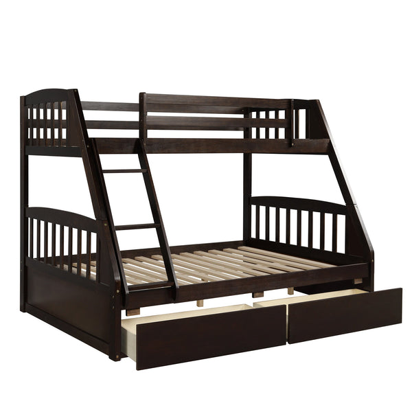 Solid Wood Twin Over Full Bunk Bed With Two Storage Drawers, Espresso